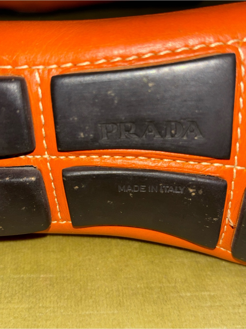 Prada Mens Saffiano Leather Slip On Driving Loafer Orange Tan Men's Size 7 - Picture 8 of 13